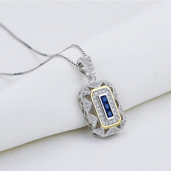 Jewelry - 💙 Vintage-Inspired Blue Sapphire Pendant - 925 Sterling Silver